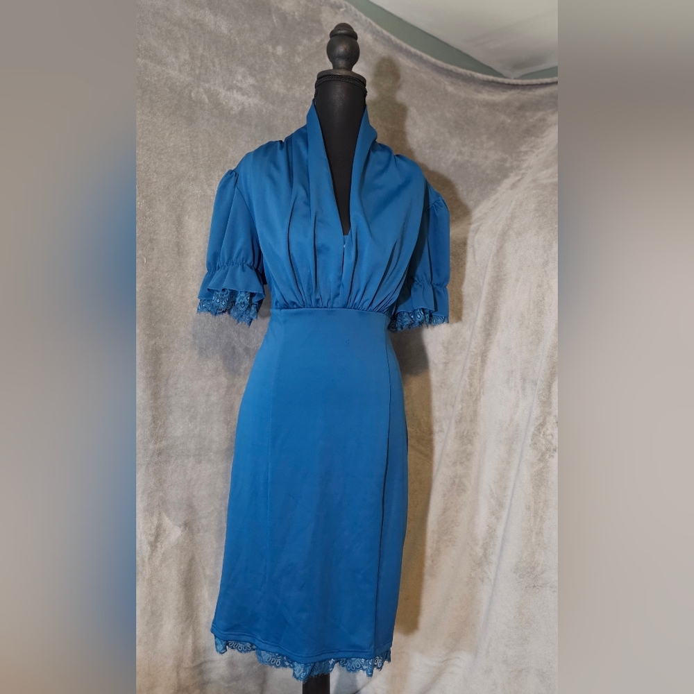 Scarlet Darkness Bodycon Blue/Teal Dress with Lace Trim